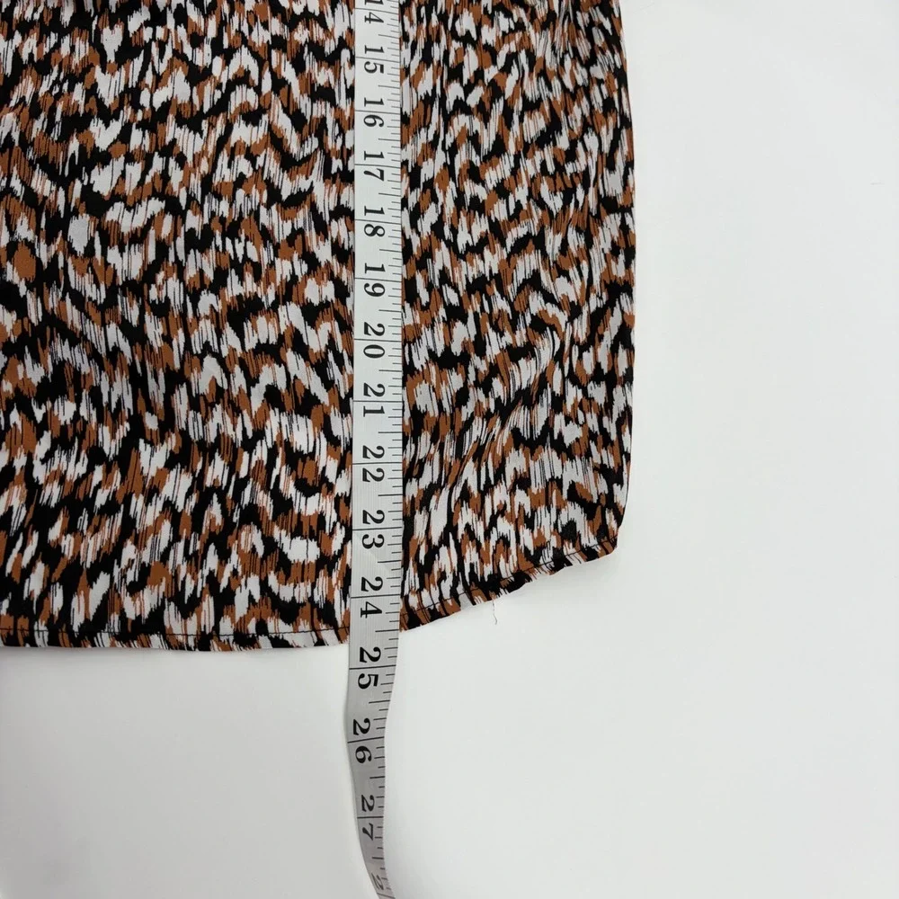 LOFT Womens Small Rust Black White Blouse Abstract Ikat Puff Sleeve Mixed Media